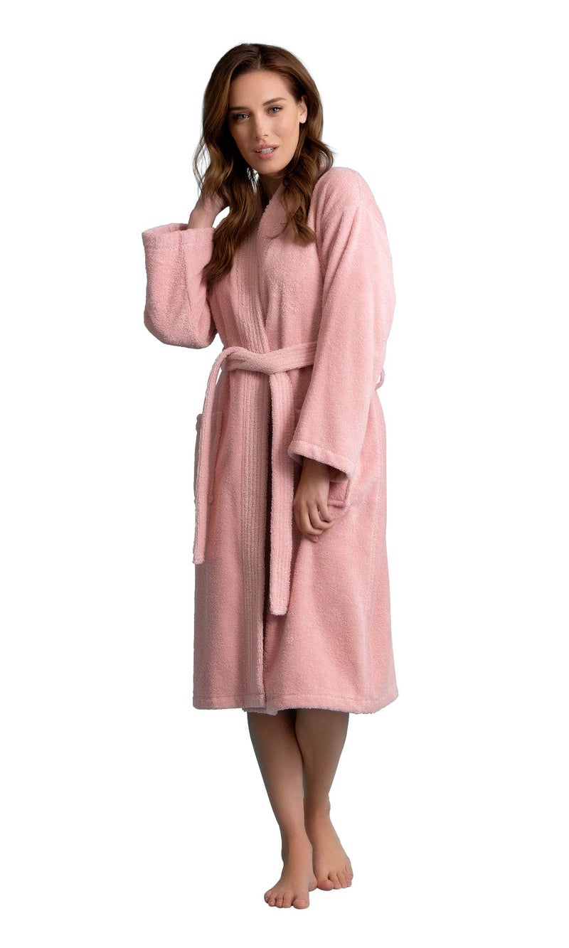 Soft Touch Linen - Premium Women's Terry Cloth Bathrobe - Absorbent & Lightweight - Deluxe Turkish Bathrobe for Women - Towel-like Material (Powder Pink, Large) - Image 2